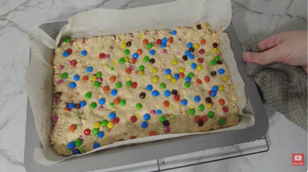 Baked 3-ingredient slice on a cooling rack.