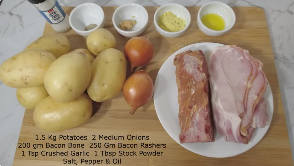 Ingredients needed for Bacon and Potato Soup.