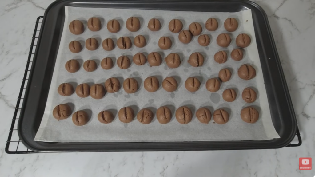 Tray of cooked Coffee Bean Cookies