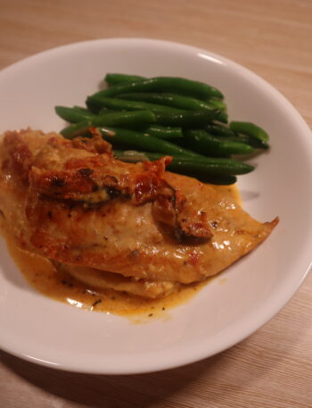 Marry Me Chicken with sundried tomato cream sauce and green beans