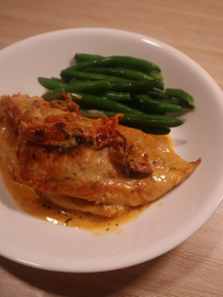 Marry Me Chicken with sundried tomato cream sauce and green beans