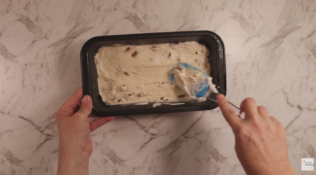 Double Vanilla & Almond Biscotti: adding batter to loaf tin