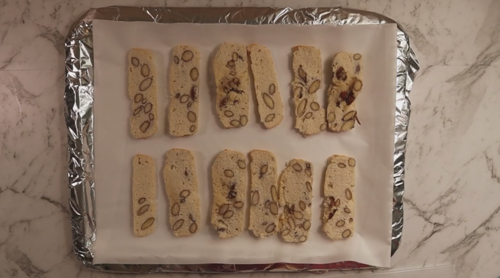 Double Vanilla & Almond Biscotti: Trayed ready for second bake