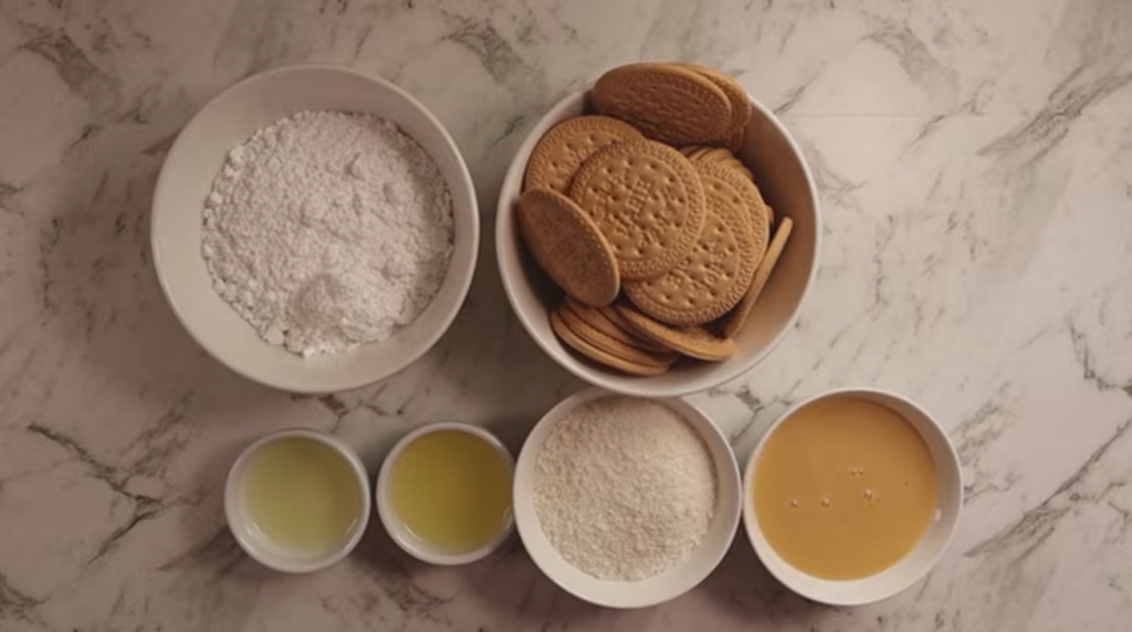 Ingredients for no-bake lemon slice.