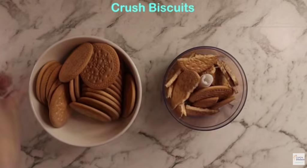 Crushing biscuits in a mini processor. 