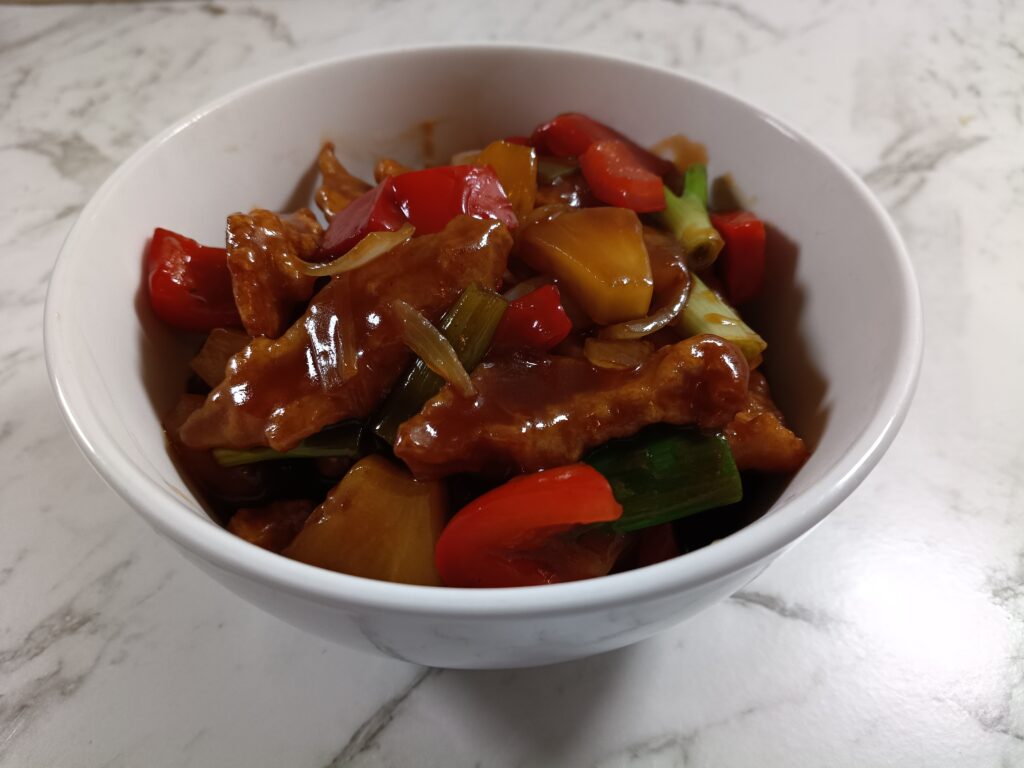Bowl of sweet and sour pork.